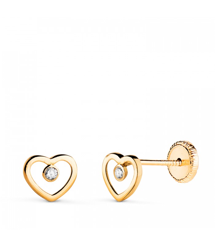 Pendientes de niña con forma de corazón calado y circonitas, modelo Malen 6,5 mm.
