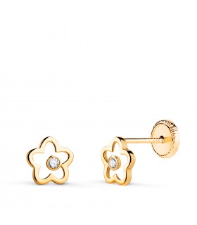 Orecchini da bambina a forma di fiore traforato con zirconi, modello Malen 6,5 mm.