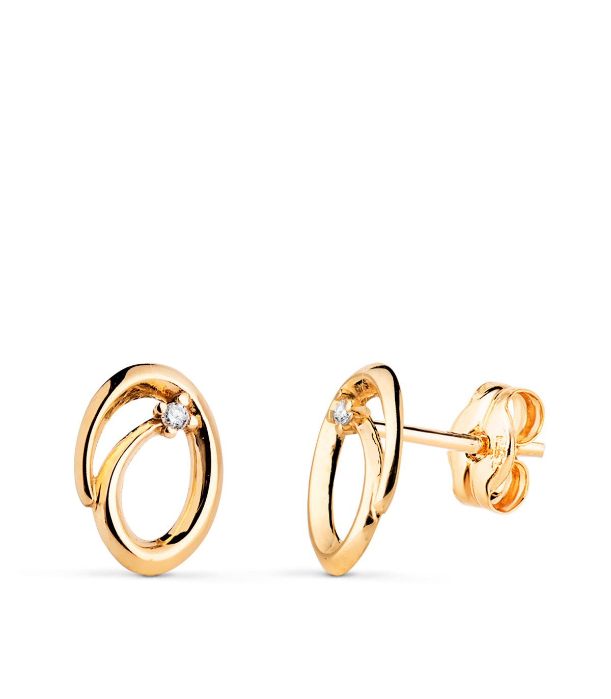 Orecchini donna, modello Ofelia 9 mm, orecchini a bottone con zirconi e oro 18 carati.