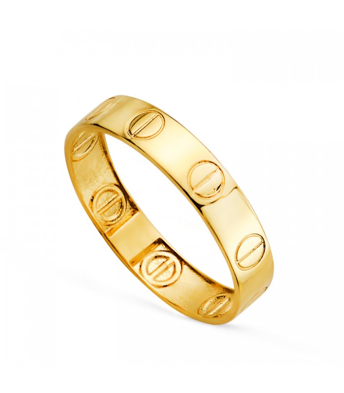 Anillo de oro 18 kilates 4 mm con Tornillos - Anillos para mujer de bandas, anillos gruesos y grandes.