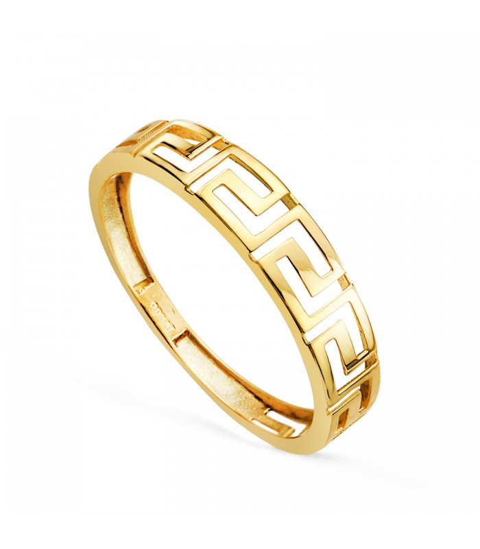 Anillo de oro 18 kilates 4 mm con Greca - Anillos para mujer de bandas, anillos gruesos y anchos.
