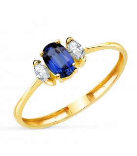 Anello con zaffiro e brillanti in oro giallo 750, ideale regalo donna: Natale, Proposta Matrimonio.