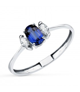 Anello con zaffiro e brillanti in oro bianco 750, ideale regalo donna: Natale, Proposta Matrimonio.