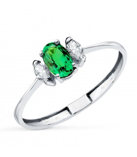 Anello con smeraldo e brillanti in oro bianco 750, ideale regalo donna: Natale, Proposta Matrimonio.