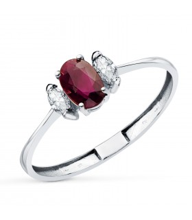 Bague rubis et diamants en or blanc 750, cadeau idéal pour femme : Noël, fiançailles.