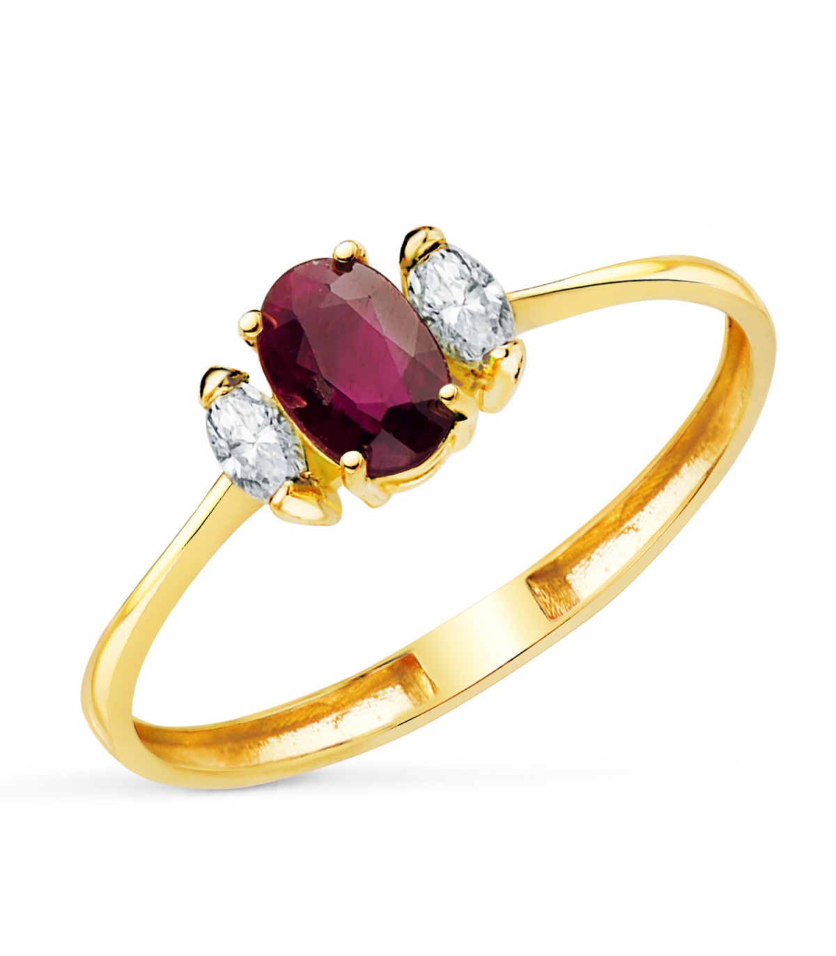 Anello con rubino rosso - Modello Intuition in oro giallo con diamanti, ideale regalo donna: Natale, Proposta Matrimonio.