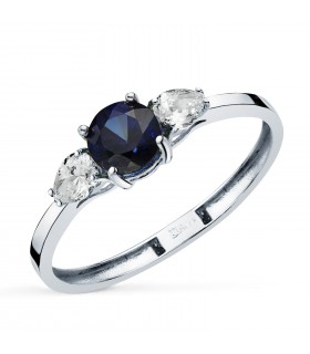 Anillo con zafiro y diamantes Aura - Oro blanco 18 kilates, ideal regalo para mujer: Navidad, Compromiso Boda.