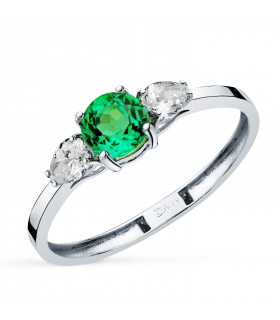 Anillo de esmeralda y diamantes Aura - Oro blanco 18 kilates, ideal regalo para mujer: Navidad, Compromiso Boda.