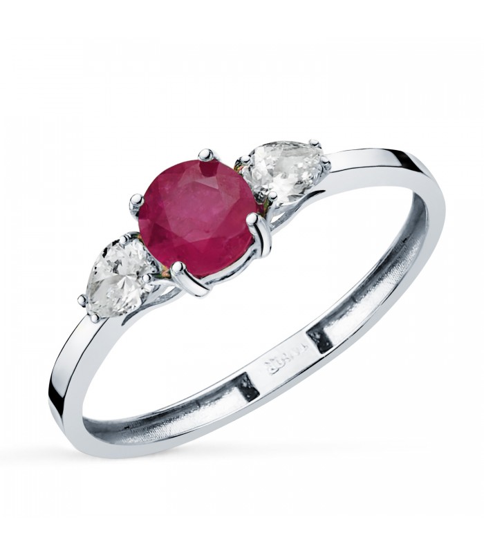 Anello con rubino rosso - Modello Aura in oro bianco con diamanti, ideale regalo donna: Natale, Proposta Matrimonio.