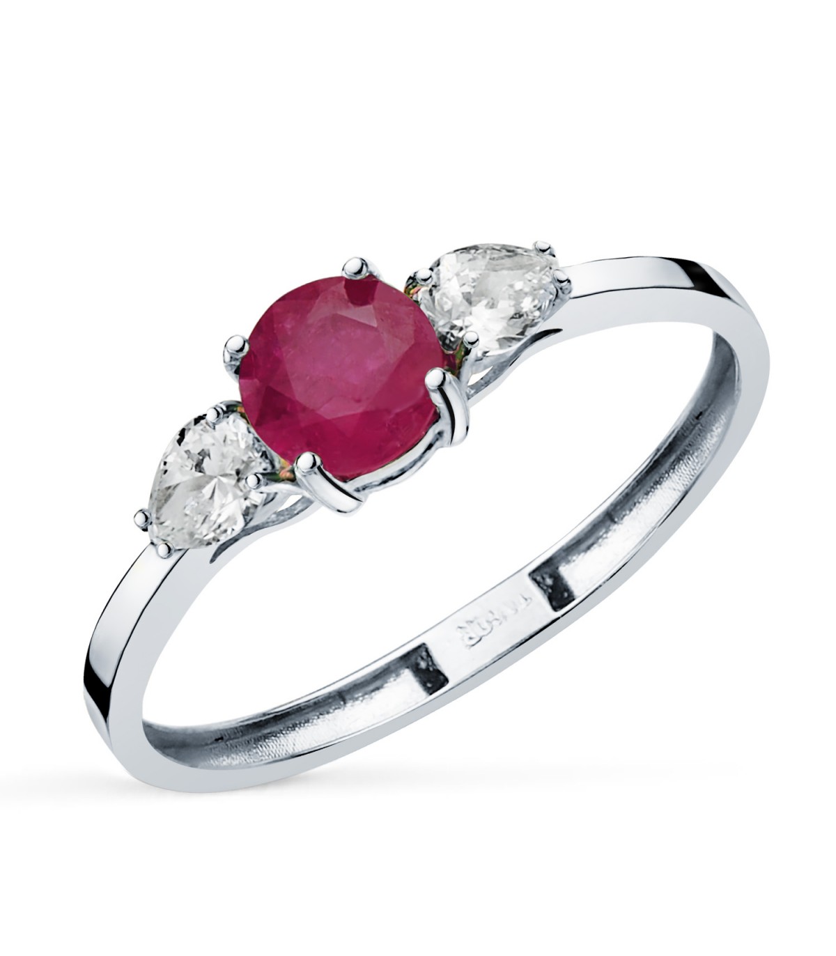 Anello con rubino rosso - Modello Aura in oro bianco con diamanti, ideale regalo donna: Natale, Proposta Matrimonio.