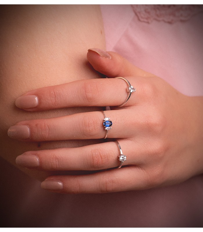Anillo de zafiro y diamantes - Oro blanco 18 kilates, ideal regalo para mujer: Navidad, Compromiso Boda.