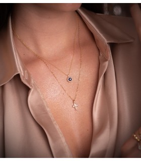 Goldkreuz 18K & Zirkoniasteinen Baguette und Prinzess | Kettenkreuz für Damen