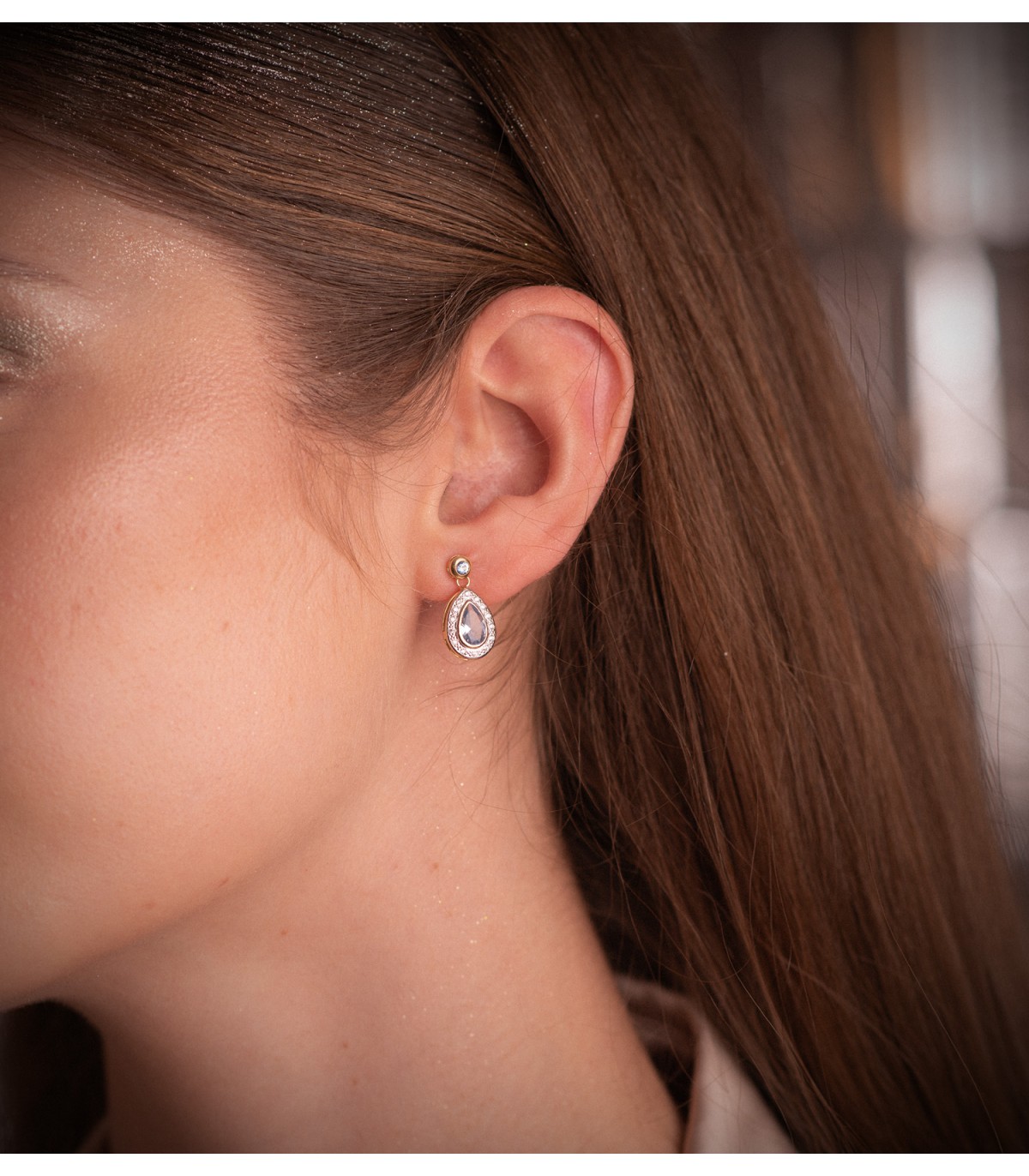 Ohrstecker Aquamarin Tropfen – Ohrhänger 18K Gold Zirkonia blau | Damenschmuck - Hochzeit