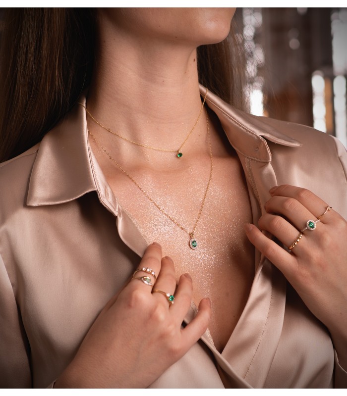 Ciondolo Secret pietra verde smeraldo oro 18kt, collane donna con pietre colorate.