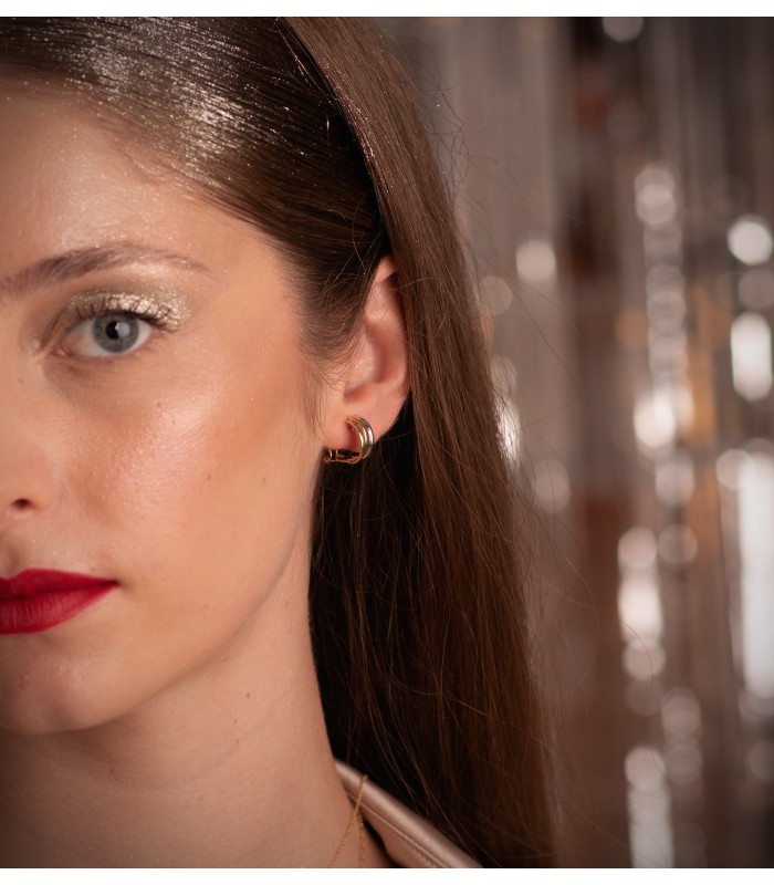 Ohrringe Gold für Damen, Glatt, Gewölbte, 18K Gelb-/ Weißgold - 1 Paar Ohrclips Bicolor