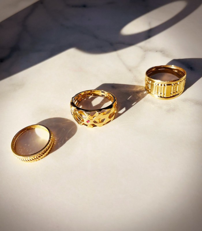 Breiter Ring mit Textur und Struktur | Bicolor 18K Gold 19478