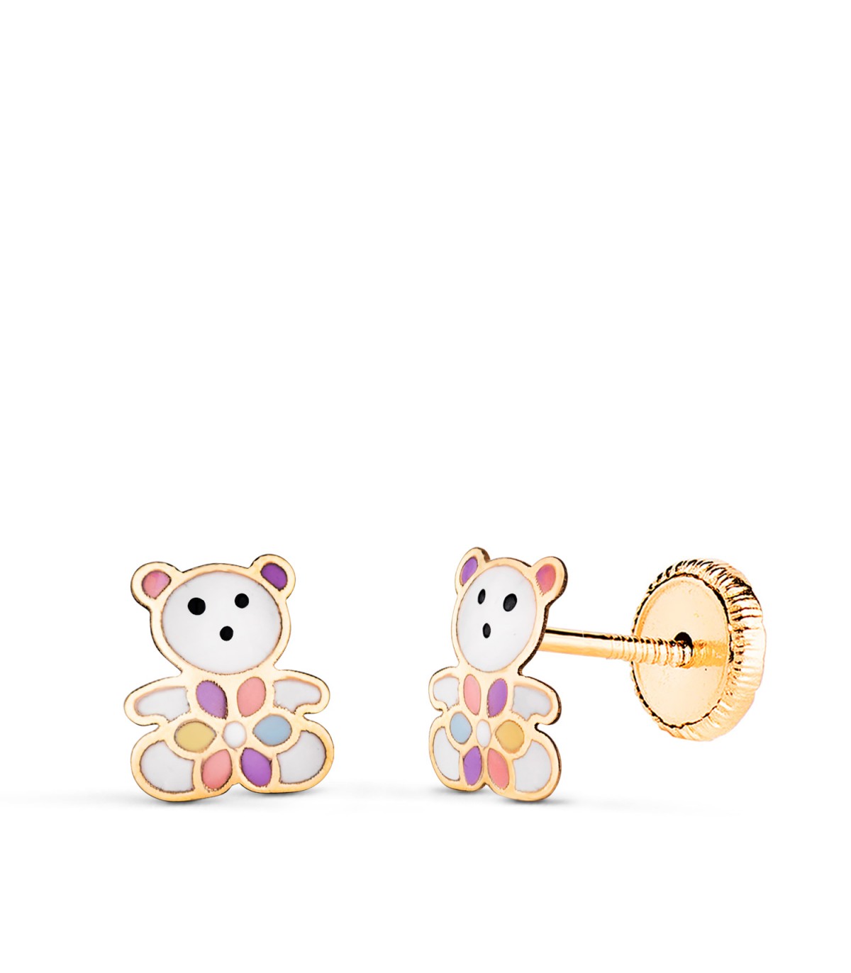 Pendientes de oro para niñas - Oso colores 7 mm - cierre rosca