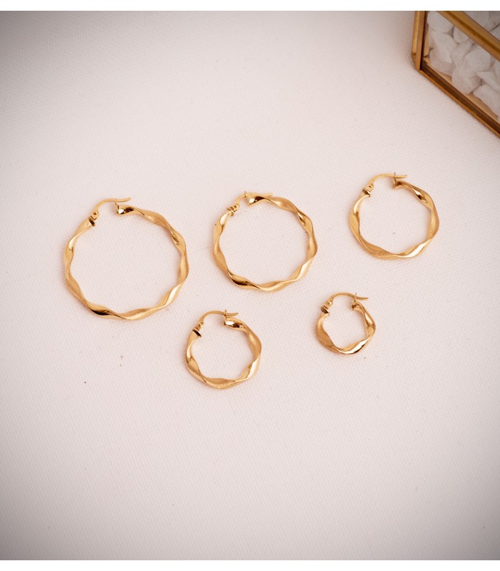 Créoles torsadées Or jaune 750 34mm | Boucles D'oreilles pour femme, grandes créoles.