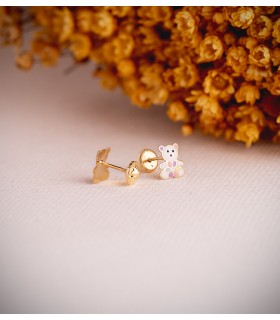 Pendientes de oro para niñas - Oso colores 7 mm - cierre rosca