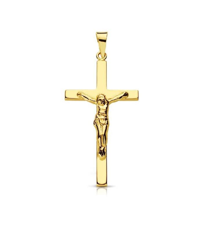 Croce con Cristo rettangolare e piatta oro giallo 18 kt 29 mm - Gioielli online