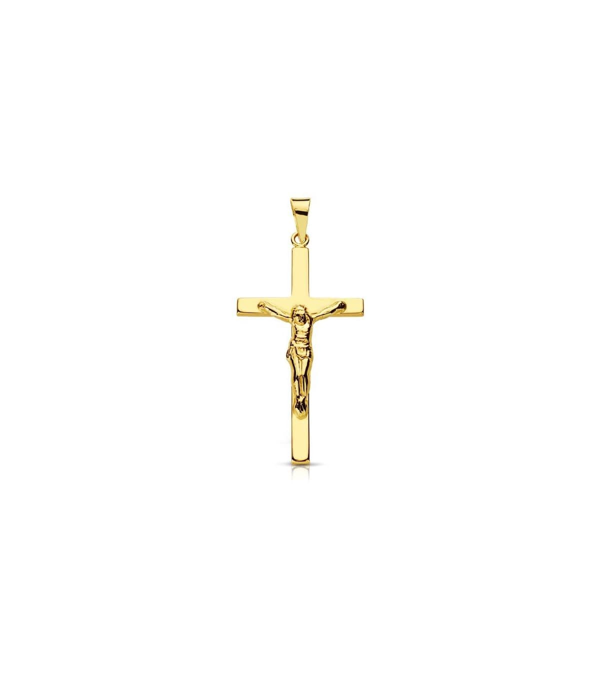 Croce con Cristo rettangolare e piatta oro giallo 18 kt 29 mm - Gioielli online