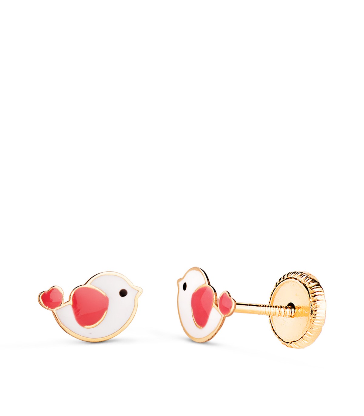 Boucles d'oreilles en or enfant - Poussin / Oiseau émaillé couleurs 7.5 mm