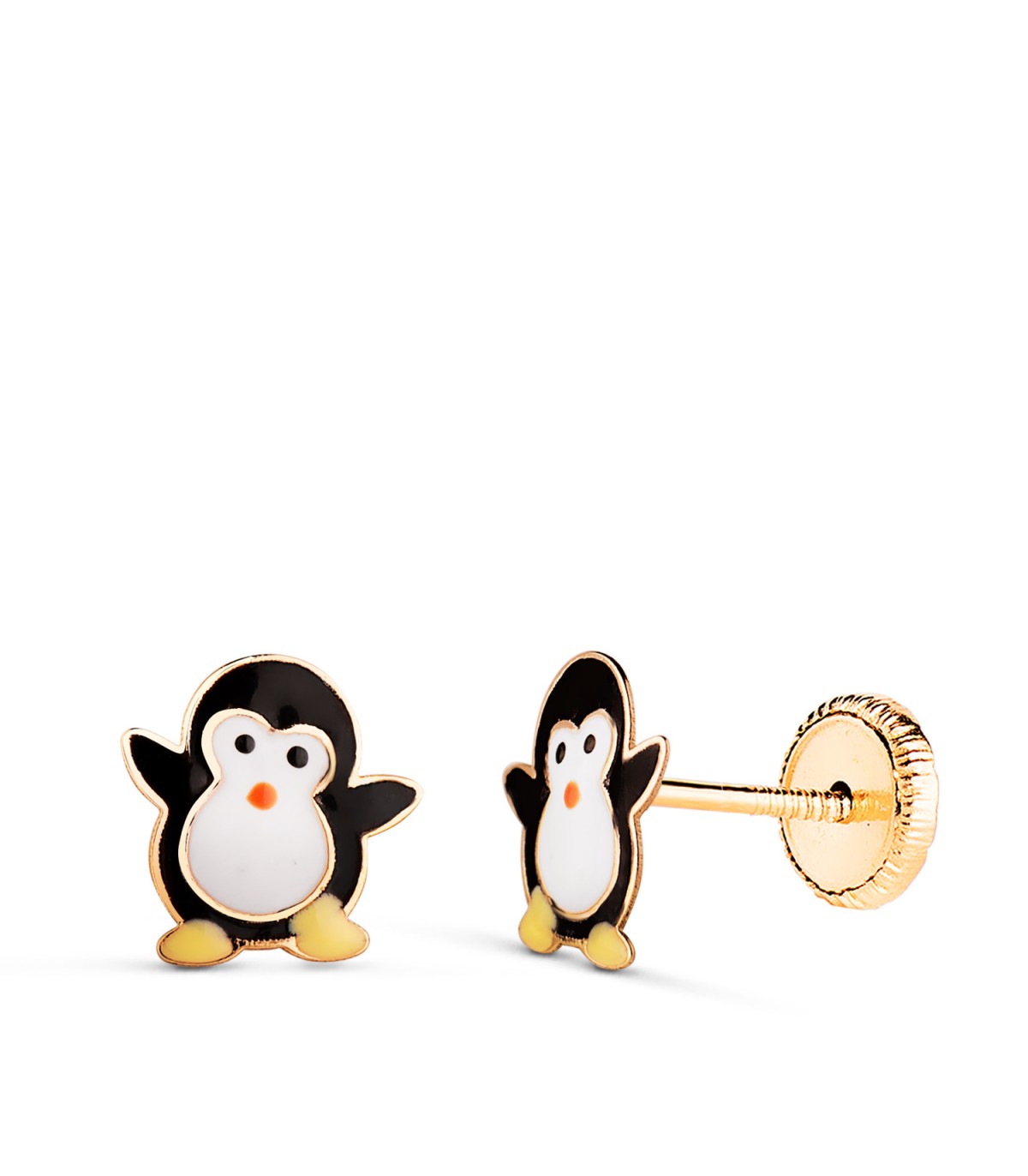 Orecchini in oro 18kt per bambine - Forma Pinguini colorati 8 mm - chiusura a vite
