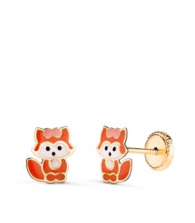 Pendientes de oro para niñas - Forma zorros colores 7,5 mm - cierre rosca