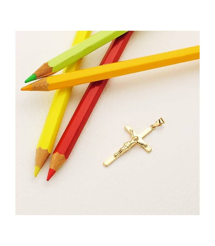 Crocifisso rettangolare, oro giallo 750, 29 mm, per bambini, uomini e donne