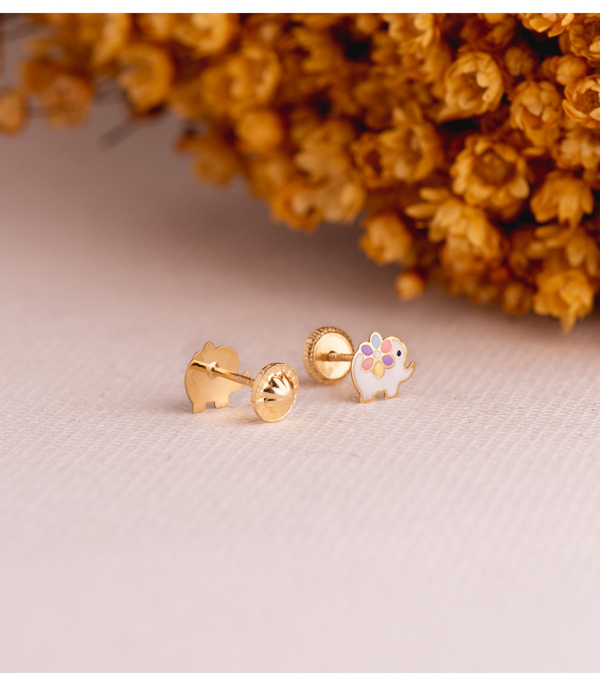 Pendientes de oro para niñas - Motivo elefantes colores 7 mm - cierre rosca