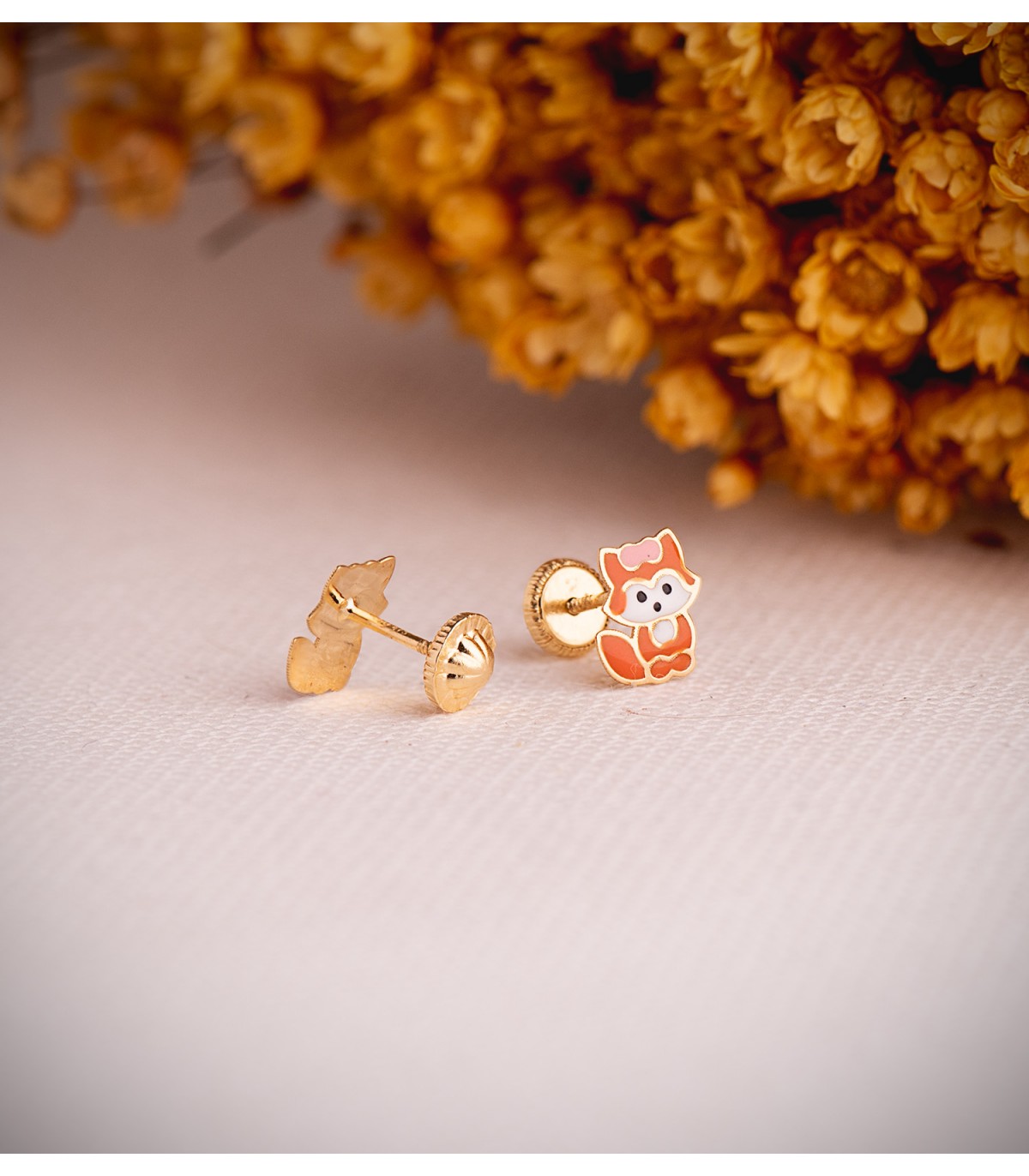 Orecchini in oro 18kt per bambine - Forma Volpi colorati 7,5 mm - chiusura a vite