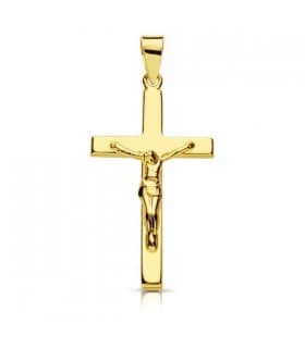Flaches, rechteckiges Kreuz mit Christusfigur aus 18 Karat Gelbgold, 25 mm – Schmuck online