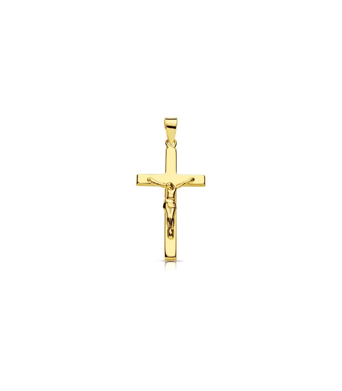 Croce con Cristo rettangolare e piatta oro giallo 18 kt 25 mm - Gioielli online