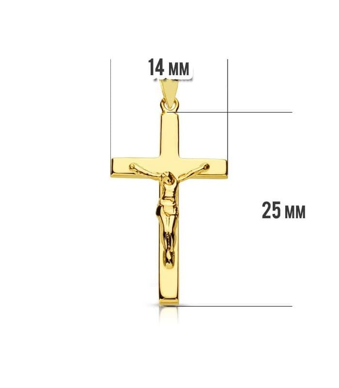 Crocifisso rettangolare, oro giallo 750, 25 mm, per bambini, uomini e donne