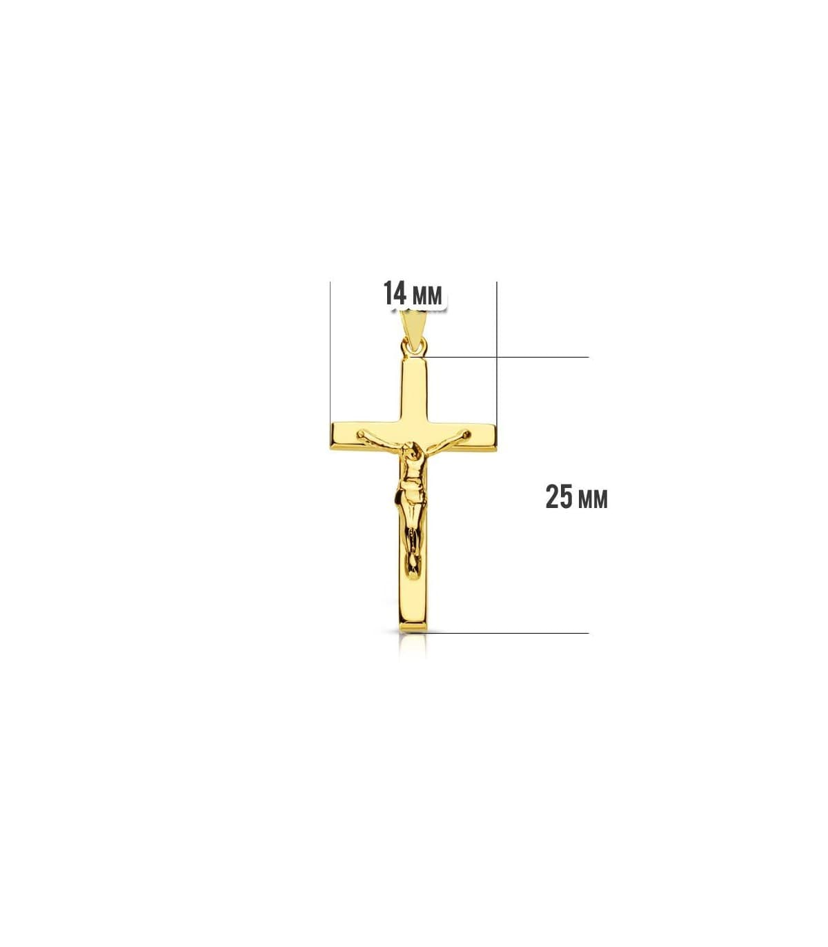 Crocifisso rettangolare, oro giallo 750, 25 mm, per bambini, uomini e donne