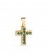 Croce con pietre verdi Oro 18kt, ciondolo con zirconi colorati, ideale per donna o comunione.