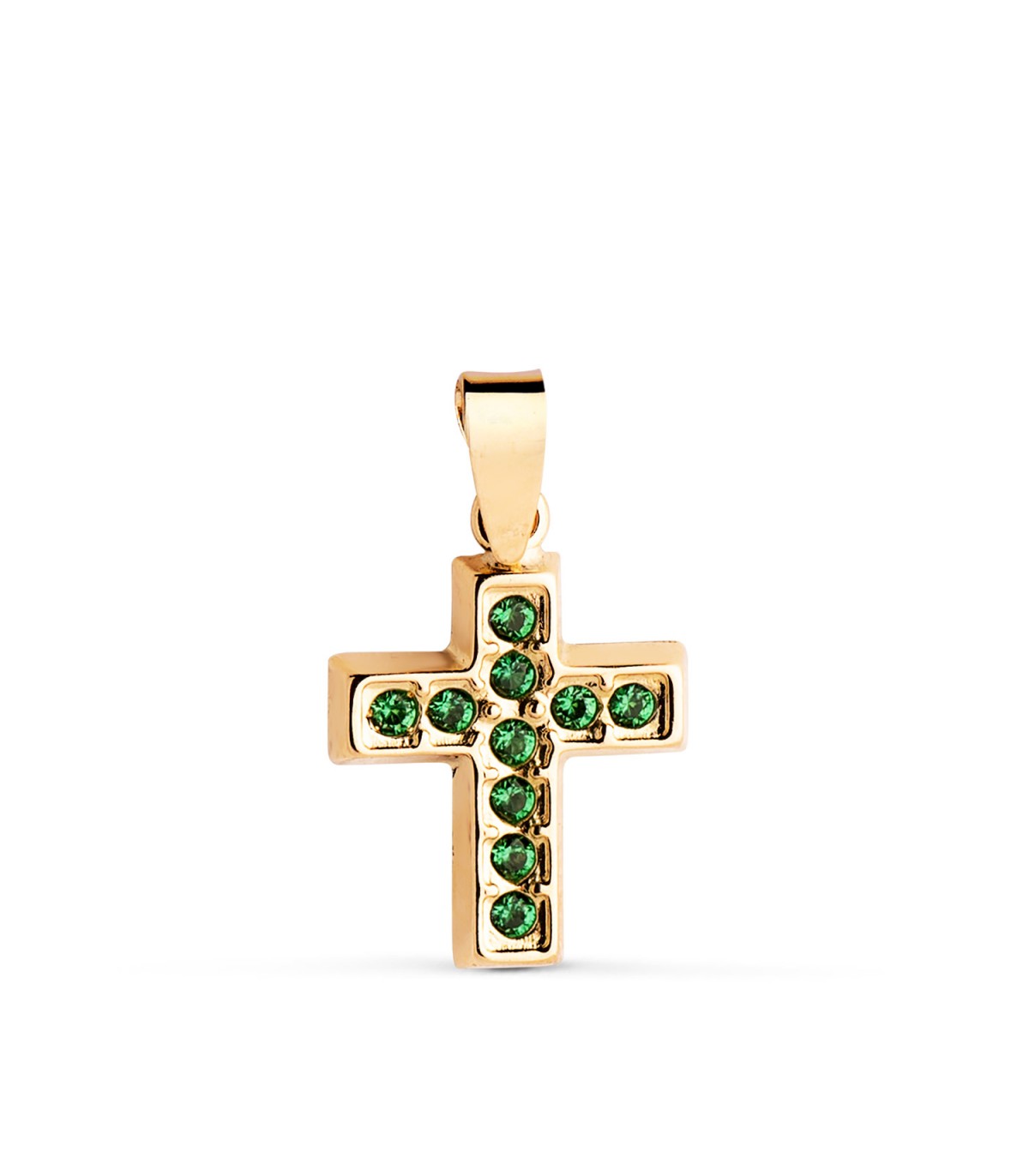 Croce con pietre verdi Oro 18kt, ciondolo con zirconi colorati, ideale per donna o comunione.