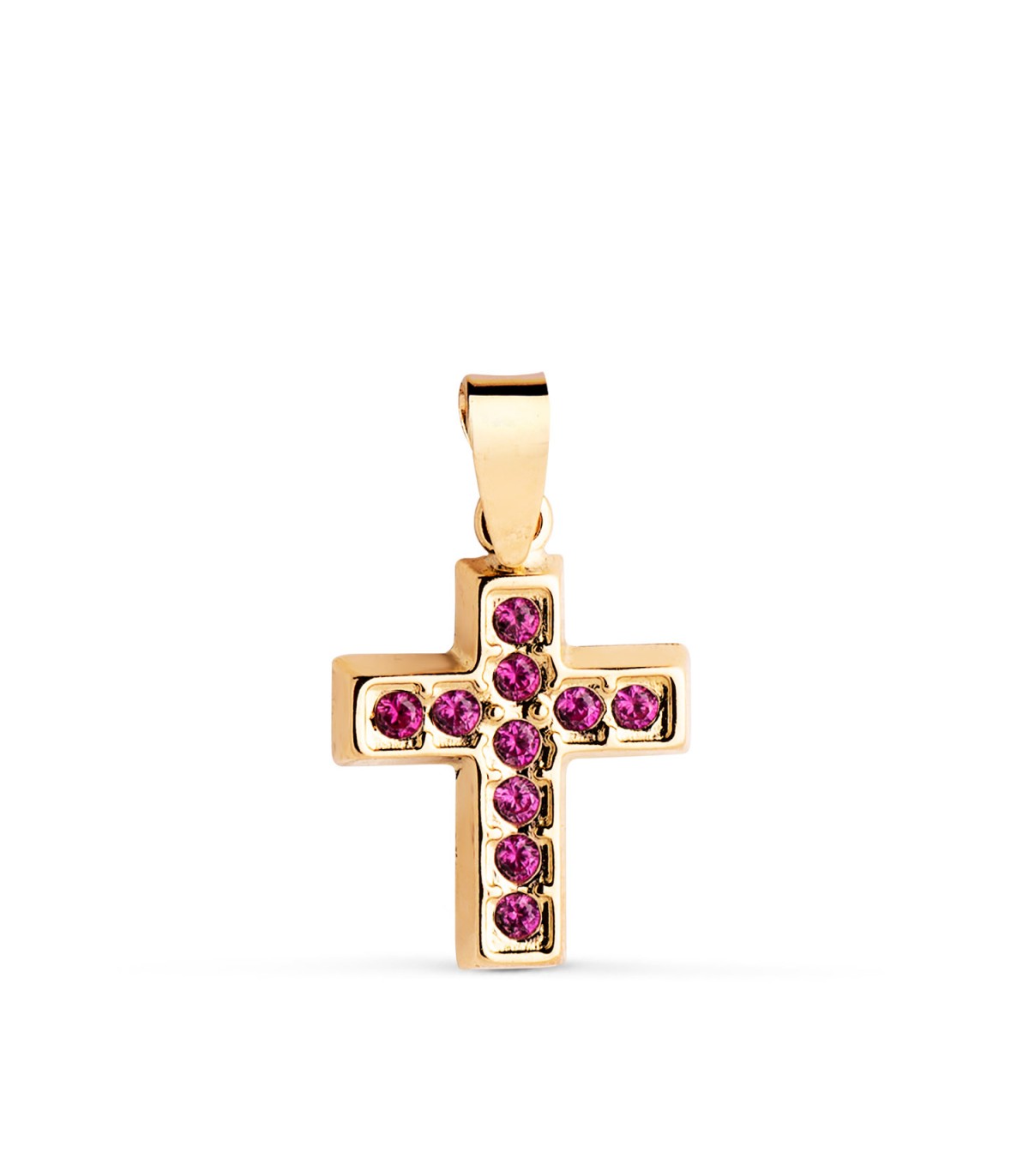 Pendentif croix or 750 & Oxydes de zirconium roses - Bijoux pour femme et enfant
