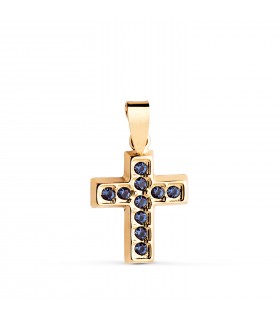 Croce con pietre blu Oro 18kt, ciondolo con zirconi colorati, ideale per donna o comunione.