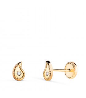 Puces d'oreilles Goutte d'eau Or jaune 750 avec Oxyde de Zirconium. Boucles pour femmes.