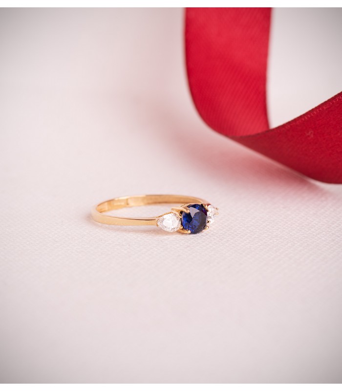 Saphir Ring mit Diamanten 750 Gelbgold P30188-2OAZA | Aura