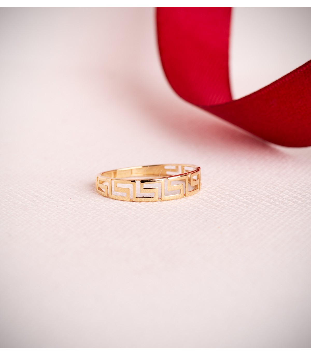 Anillo de oro 18 kilates 4 mm con Greca - Anillos para mujer de bandas, anillos gruesos y anchos.