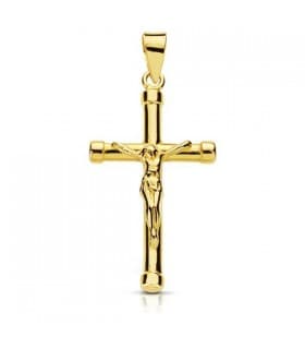 Croix Christ bâton rond 18 carats 25mm