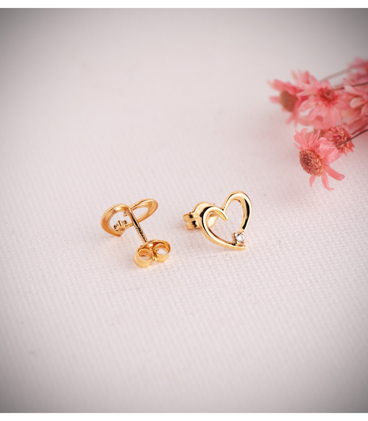 Orecchini donna, modello Penny 9 mm, orecchini a bottone con zirconi e oro 18 carati.
