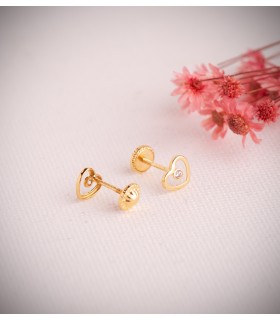 Pendientes de niña con forma de corazón calado y circonitas, modelo Malen 6,5 mm.