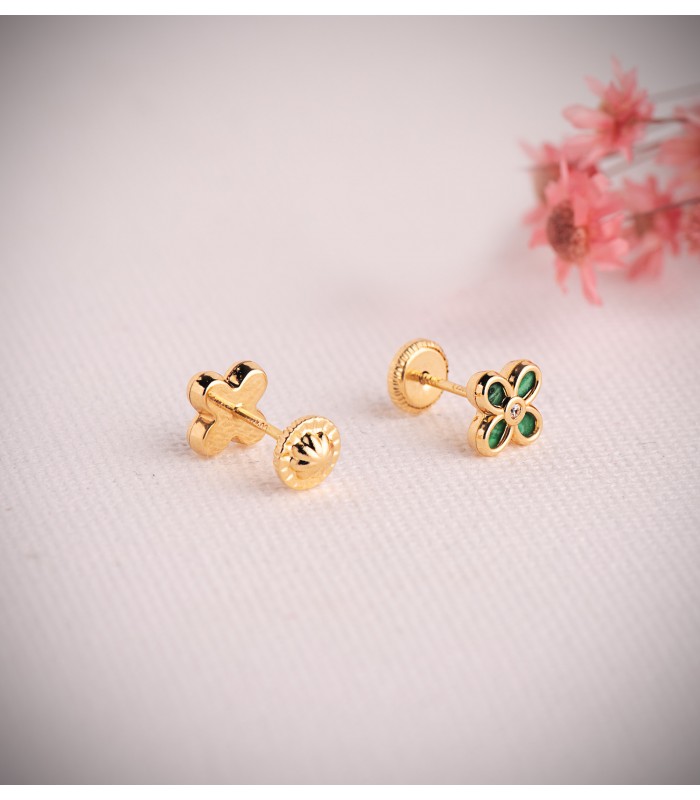 Puces d'oreilles Mystic fleur zircone Oro 18K 7mm, boucles d'oreilles femme.