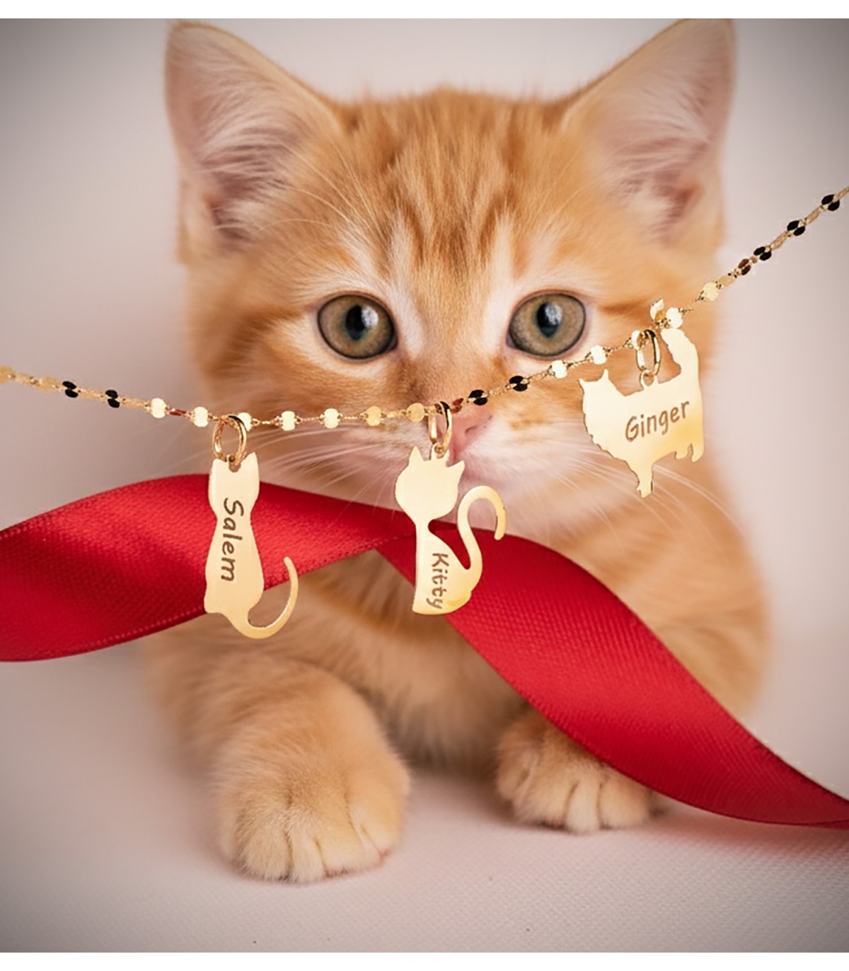 Colgante gato para grabar nombre personalizado 19 mm - Collar de mujer mascota oro 18k