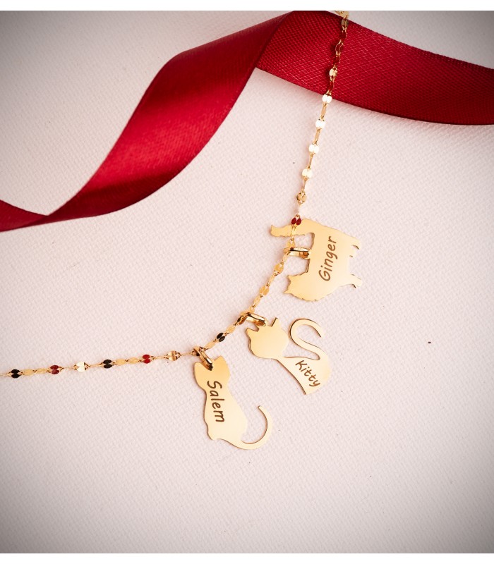 Personalisierter Anhänger Langhaarige Katze Gold 18K