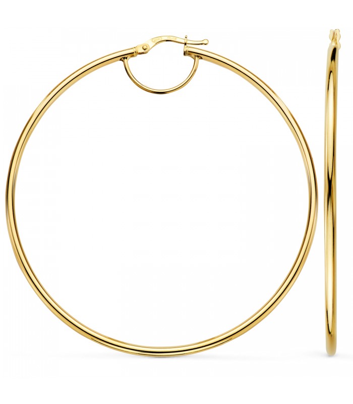 Pendientes de aro para mujer en oro 18 kilates, tamaño extra grande 64 mm.