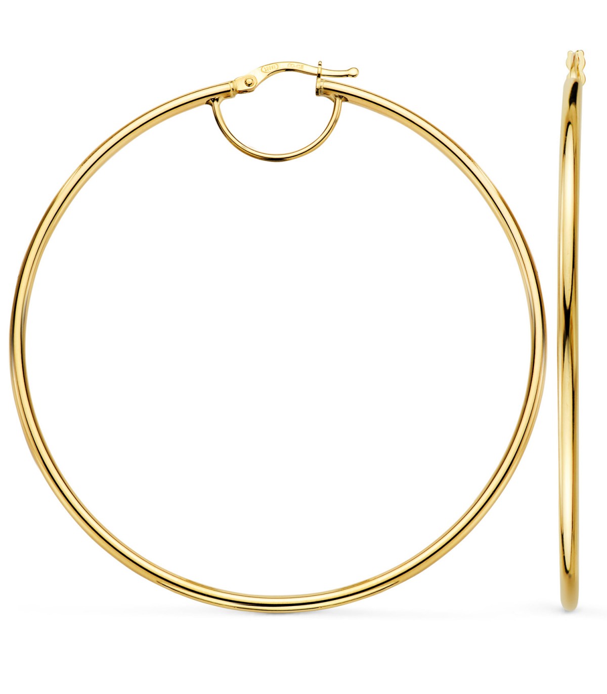 Pendientes de aro para mujer en oro 18 kilates, tamaño extra grande 64 mm.
